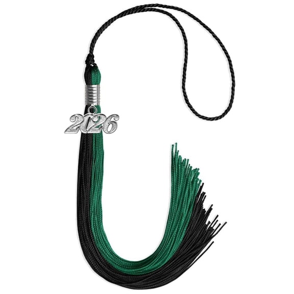 Endea Graduation Emerald Green/Black Graduation Tassel with Silver Date Drop