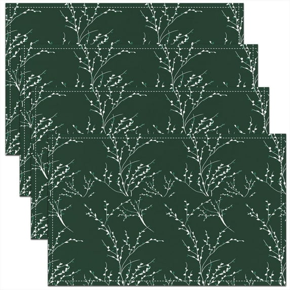 Emerald Green Branches Table Place Mats, Set 18"x12" Flower Plum Blossom Placemats Set of 4 Decor Leaf Placemat for Kitchen Dining Table Decor Indoor Outdoor
