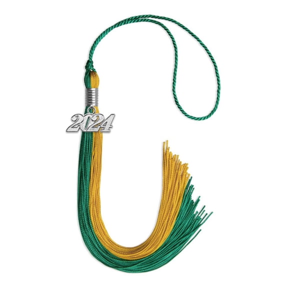 Endea Graduation Emerald Green/Bright Gold Graduation Tassel with Silver Date Drop
