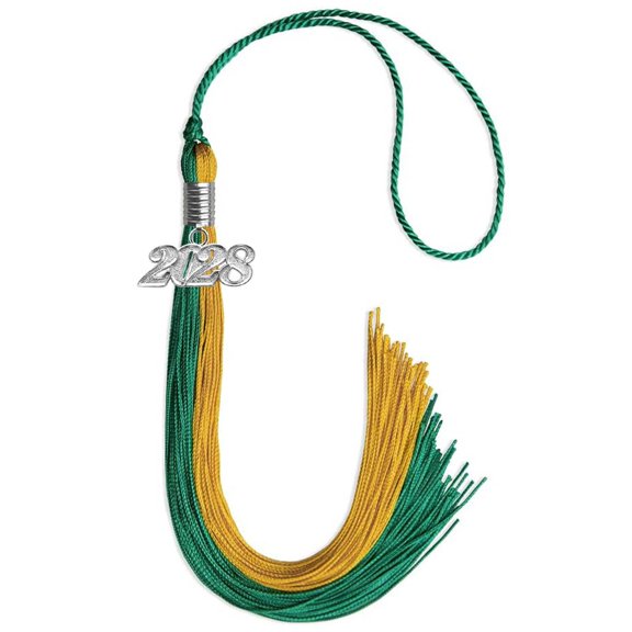 Endea Graduation Emerald Green/Bright Gold Graduation Tassel with Silver Date Drop