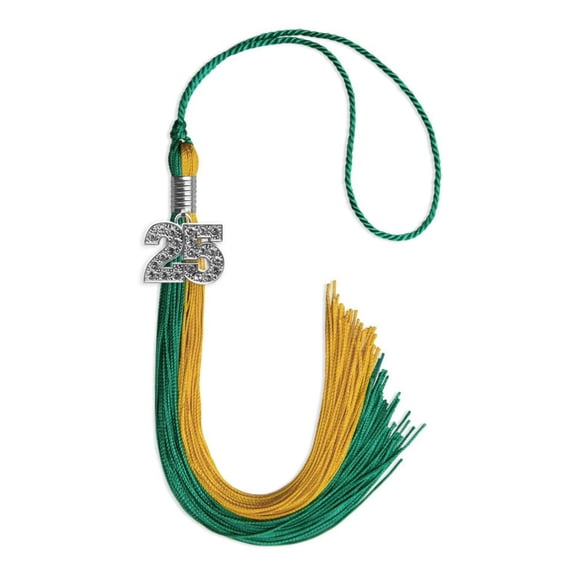 Endea Graduation Emerald Green/Bright Gold Graduation Tassel with Silver Date Drop