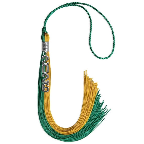 Endea Graduation Emerald Green/Bright Gold Graduation Tassel with Silver Stacked Date Drop