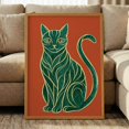 Emerald Green Cat Poster, Burnt Orange, Mid Century Modern, Abstract ...