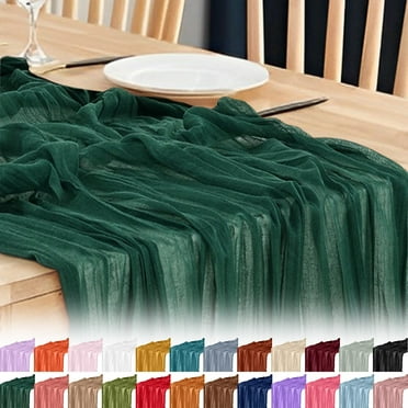 Gpaecead Emerald Green Christmas Table Runner Cheesecloth Table Runner 120 inch Cheese Cloth Runner 10FT Boho Rustic Gauze Table Runner for Wedding Party Baby Shower Birthday Home Decor Cheek red