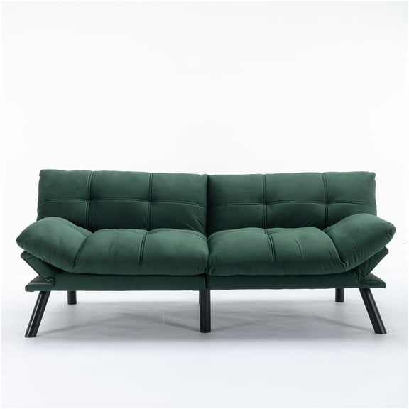 Emerald Green Convertible Sofa Bed, Modern Upholstered Futon Couch with Adjustable Backrest for Small Spaces
