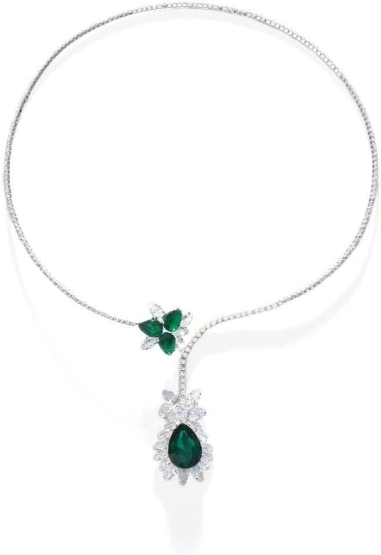 Emerald Green Crystal Rhinestone Cuff Collar Necklace Zirconia Rhinestone Open Necklace For Women