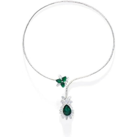 Emerald Green Crystal Rhinestone Cuff Collar Necklace Zirconia Rhinestone Open Necklace For Women