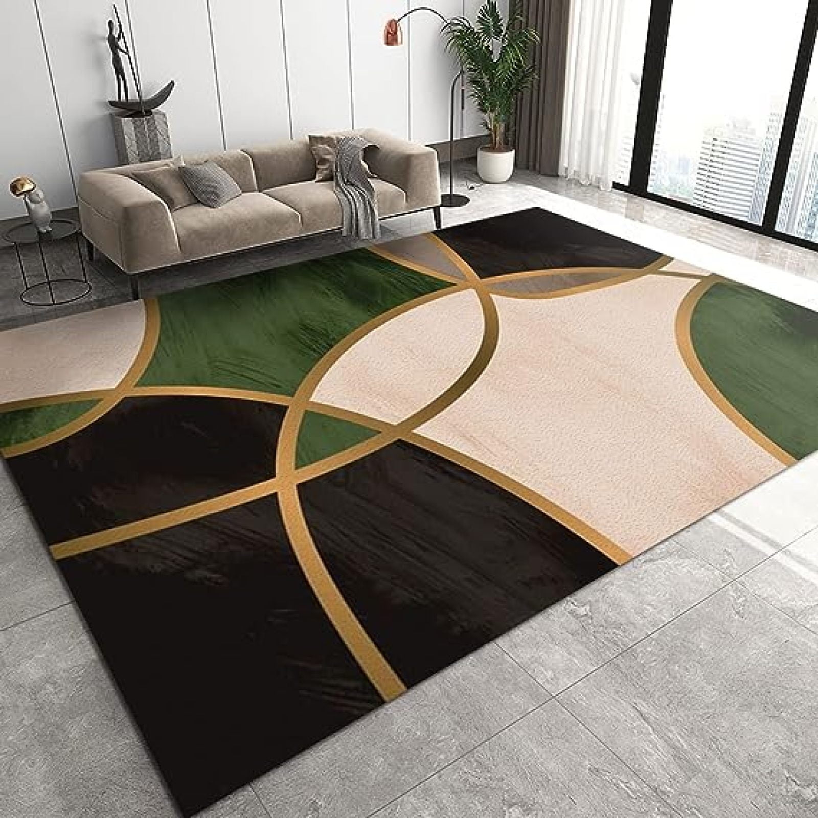 Emerald Green Decor Area Rug, Green Black Geometry Indoor Decor Area ...