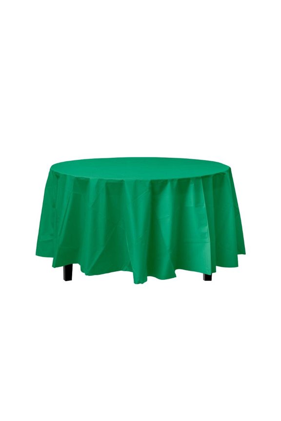 Emerald Green Decorations | Round Emerald Green Table Cloth | Round Plastic Table Cover - Emerald Green - 84in. - 1 Piece (fdp91010)
