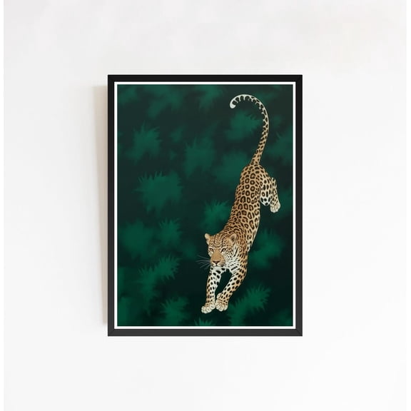 Emerald Green Emerald Cheetah Glamour Leopard Golden Accent Retro Art, Unframed Poster