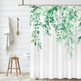 thumbnail image 1 of Emerald Green Eucalyptus Shower Curtain Sets, Watercolor Leaves on The Top Plant with Floral Bathroom Decoration 72x84 Inch with Hooks, 1 of 6