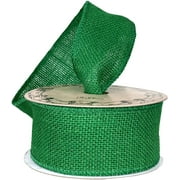 Emerald Green Fabric Burlap Ribbon - 2 1/2" x 10 Yards, Wired Edge, Fall, Christmas Tree Ribbon for Crafts, Rustic Jute Decor, Holiday Decor, Wreath
