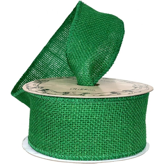 Emerald Green Fabric Burlap Ribbon - 2 1/2" x 10 Yards, Wired Edge, Fall, Christmas Tree Ribbon for Crafts, Rustic Jute Decor, Holiday Decor, Wreath