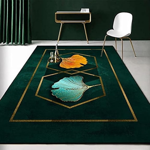 Emerald Green Floral Diamond Lattice Aesthetic Living Room Rug, Retro Geometric Pattern Area Rugs, Non-Slip Washable Home Decor Carpet For Bedroom Floor Cover Entryway Indoor 3 x 5ft