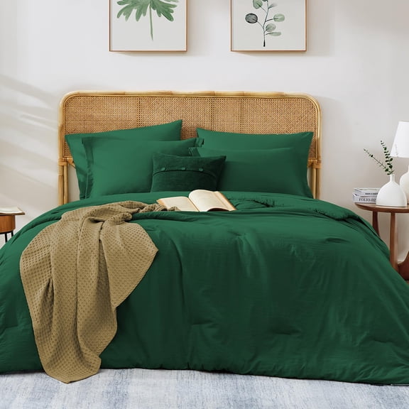 Emerald Green Full(80"x90") 7 Piece Bed-in-a-Bag All Season Bedding Set