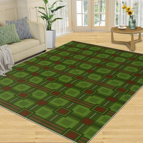 Emerald Green Geometric Stripes Christmas Rugs Christmas Buffalo Plaid Xmas Rug Christmas Washable Rug Easy Cleaning With Backing For Dorm Room Kids Room Hallways 5x6ft