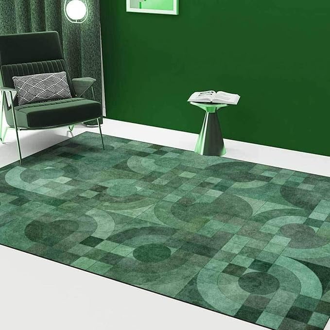 Emerald Green Geometry Area Rugs, Light Luxury Modern Green Indoor Rugs ...