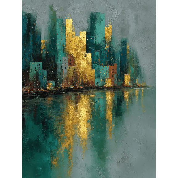 Emerald Green Gold Abstract Canvas Art, Modern Contemporary Digital Home Wall Decor