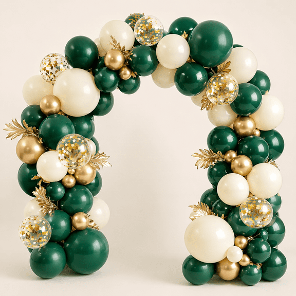 Emerald Green Gold Balloon Arch Kit, Pearl, 129 Pcs, Different Size | Double Stuffed Latex Balloons for Wedding First Communion Birthday Graduation Party Decorations