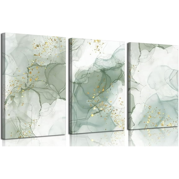 Emerald Green and Gold Canvas Wall Art Set of 3 Abstract Green Gold Marble Fluid Wall Decor Pictures Neutral Modern Minimalist Posters Prints for Living Room Bedroom Home Decoration 12x16in