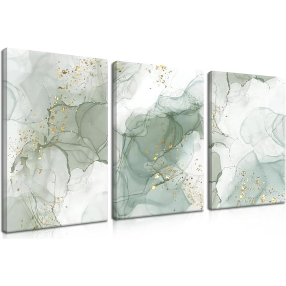 FCCUYE Abstract Emerald Green Canvas Wall Art Set of 3 – Modern Green and Gold Marble Wall Decor, Luxury Abstract Artwork Prints for Living Room Bedroom Office Home Decoration – 12x16in