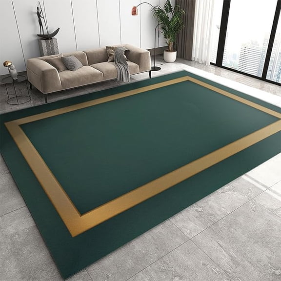 Emerald Green Gold Frame Pattern Area Rugs, Luxury Living Room Carpet Nordic Geometric Art Home Decor Rug, Machine Washable Breathable Durable Carpet for Front Entrance Floor Decor 5 x 7ft