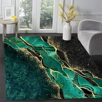 Emerald Green Gold Marble Area Rug, Abstract Golden Black Lines Large Rug, Indoor Non-Slip Kids Rugs For Living Room Bedroom Kitchen Home Office Floor Rug