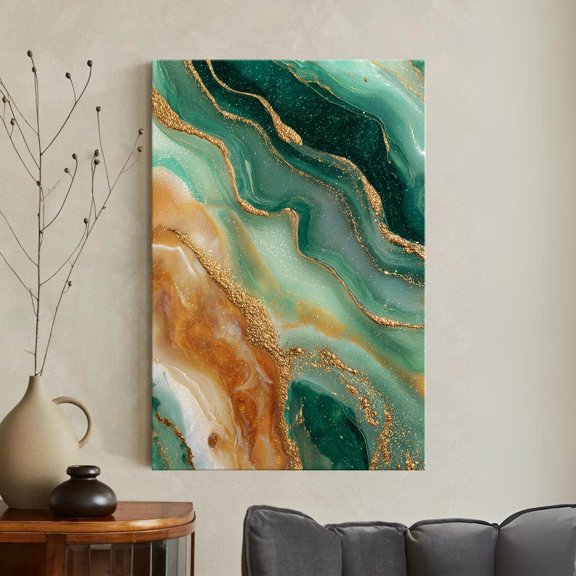 Emerald Green Gold Marble Art Print Luxury Abstract Geode Resin Style Glam Living Room Decor, Unframed Paper Poster 8x10in