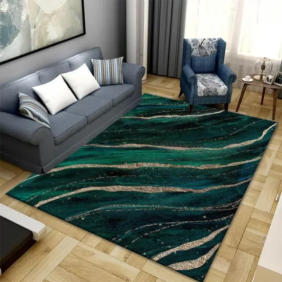 Emerald Green Gold Marbled Area Rug Modern Abstract Light Luxury Indoor Non Slip Rugs Washable Carpet Bedroom Living Room Office Interior Decoration 4x6 Non-slip Soft Home Decor