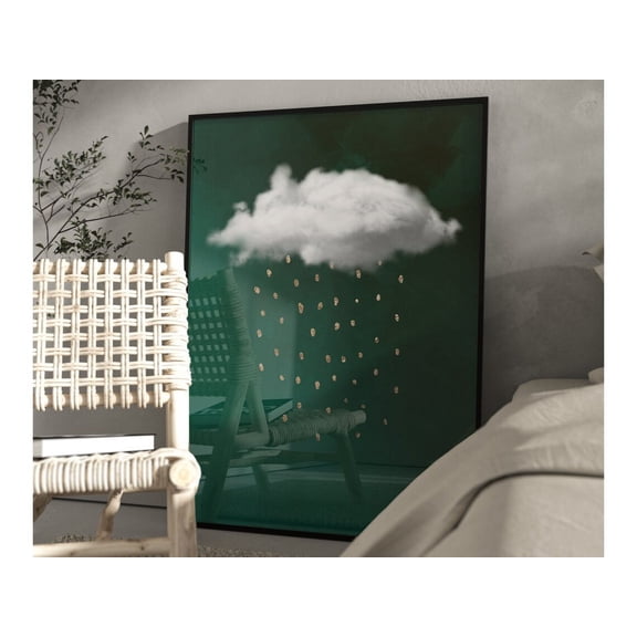 Emerald Green And Gold Rain Cloud Print · Abstract Art · Emerald Green Decor · Maximalist Decor, Living Room Wall Decor, Modern Minimalist Wall Art, Modern Wall Decor, 8x12 UNFRAMED