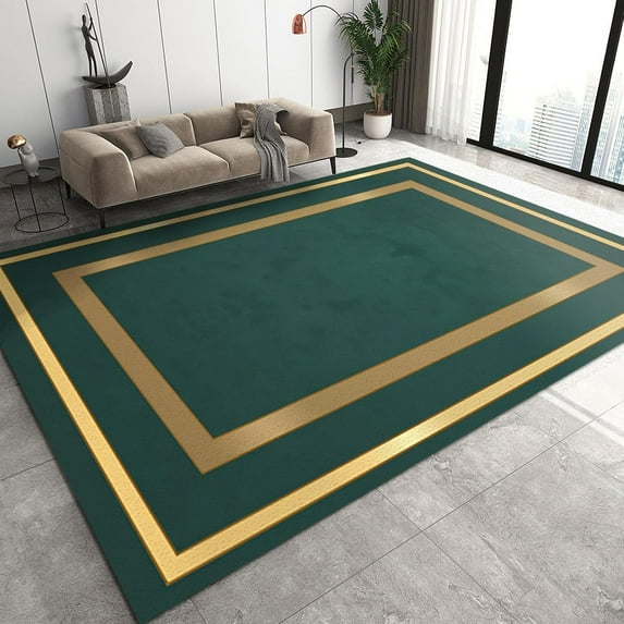Emerald Green Gold Square Geometric Area Rug For Bedroom Non-slip Rubber Backing Durable Extra Soft Mat For Living Room Entryway Hallway Dining Room 5x7ft