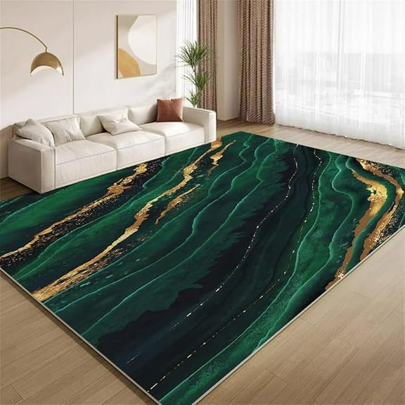 Emerald Green Golden Marble Area Rug, Imitation Wool Soft Living Room Carpet, With Anti-Slip Backing Washable Indoor Rugs For Door Mat Entryway Bedrooms Laundry Room Decor 4 x 5ft