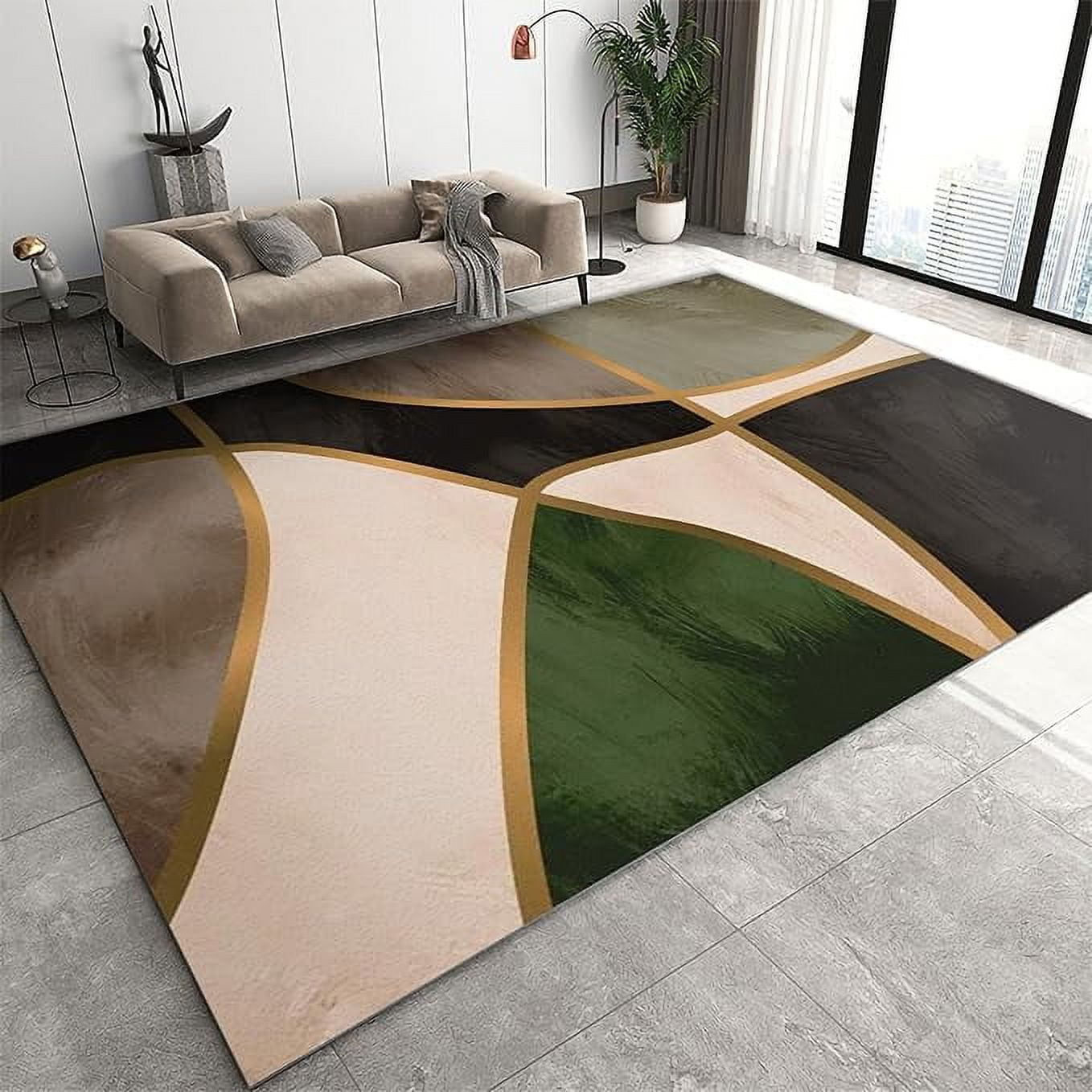 Picture of Emerald Green Golden Semicircle Area Rug, Green Black Geometry Bedroom ...