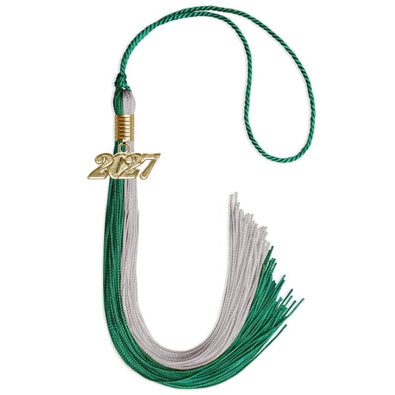 Emerald Green/Grey Graduation Tassel with Gold Date Drop