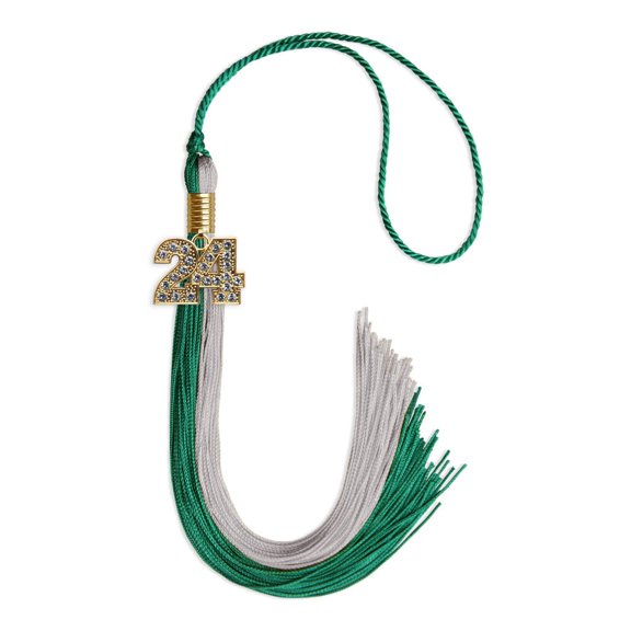 Emerald Green/Grey Graduation Tassel with Gold Date Drop