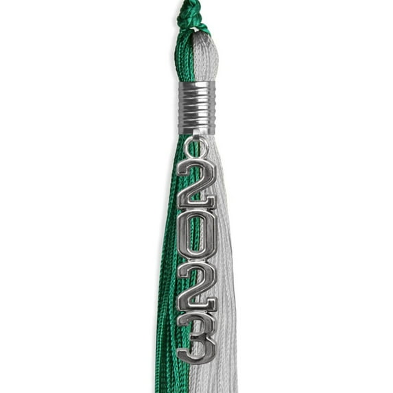 Emerald Green/Grey Graduation Tassel with Silver Stacked Date Drop