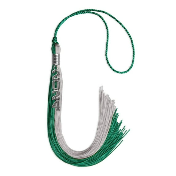 Endea Graduation Emerald Green/Grey Graduation Tassel with Silver Stacked Date Drop