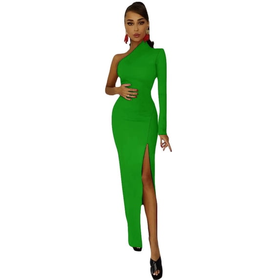 Emerald Green Half Dleeve Split Dress Dress woman sexy dress