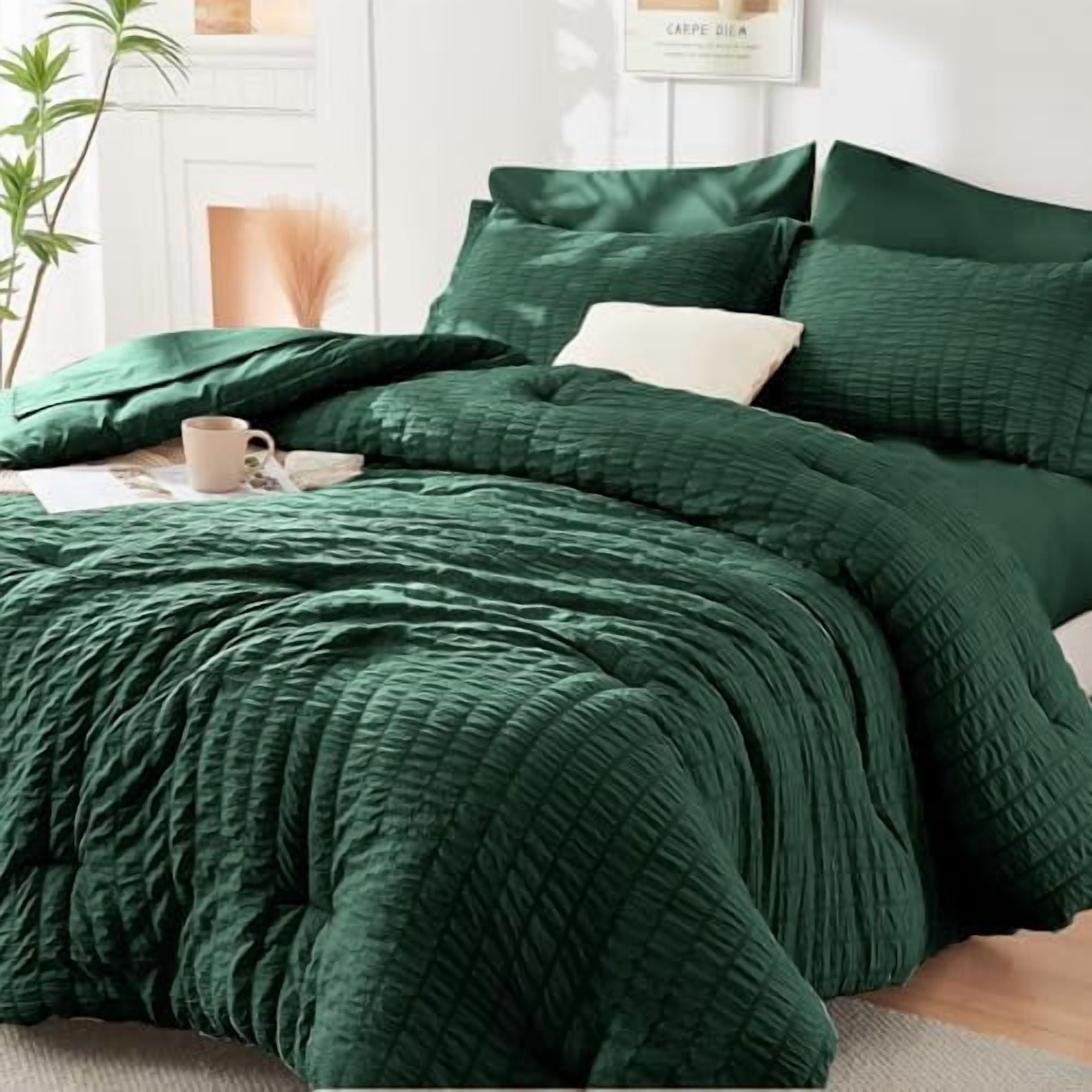 Emerald Green King Size Comforter Set Seersucker 7 Pieces, All Season ...