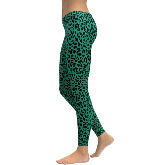 Emerald Green Leopard Leggings Size: XS for Women | FIERCEPULSE
