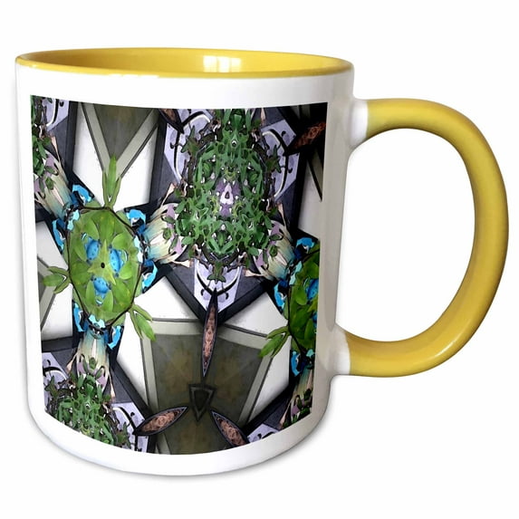 3drose, Emerald Green Light Blue Light Purple and Brown, 15oz Two-tone Yellow Mug