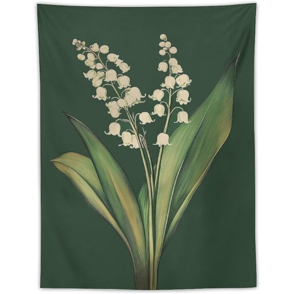 Emerald Green Lily of the Valley Tapestry Wall Hanging, Minimalist Rustic Farmhouse Boho Botanical Decor for Bedroom Living Room Dorm, 40 x 60 Inch