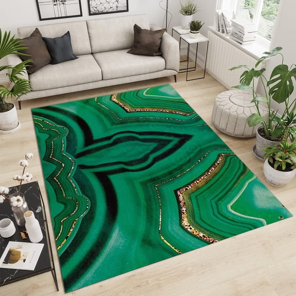 Emerald Green Line Marble Area Rugs, 3D Bohemian Texture Living Room Carpet, Large Area Rug High Density Dust-Proof Apply To Living Room Bedroom 5x7ft