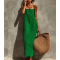 thumbnail image 1 of Emerald Green Linen Blend Slip Maxi Dress, Square Neck Sleeveless Casual Dress For Beach & Vacation, 1 of 7