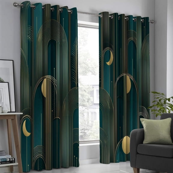 Emerald Green Luxurious Moon Archway Blackout Curtains Art Nouveau Style Grommet Curtain Thermal Insulated Window Drapes Treatments For Farmhouse Living Room Bedroom-42"W x 90"L (Pack of 2)