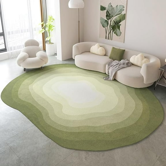 Emerald Green Luxury Washable Irregular Shaped Rug For Living Room Bedroom Home Office Dining Kitchen Modern Abstract Area Rug Under Table Carpet 5'3" x 6'7"