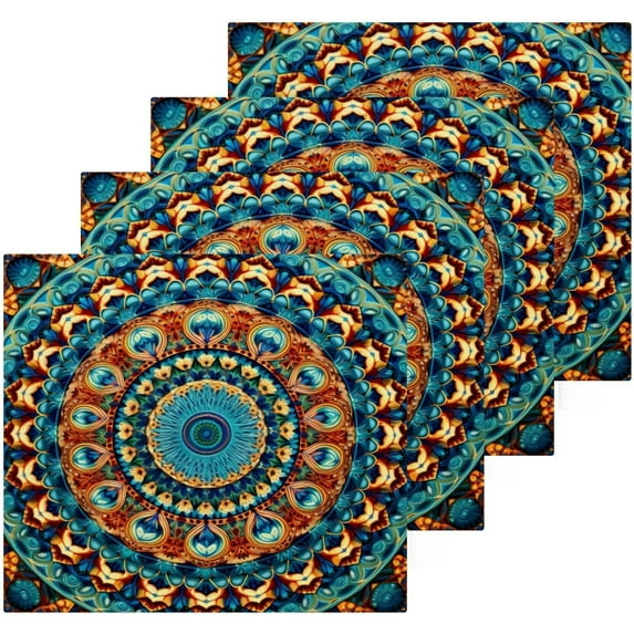 Emerald Green Mandala Washcloths, Soft and Absorbent Cotton Towel, 4 Pack 12 X 12 Inches Premium Quick Dry Face Towel Wash cloth