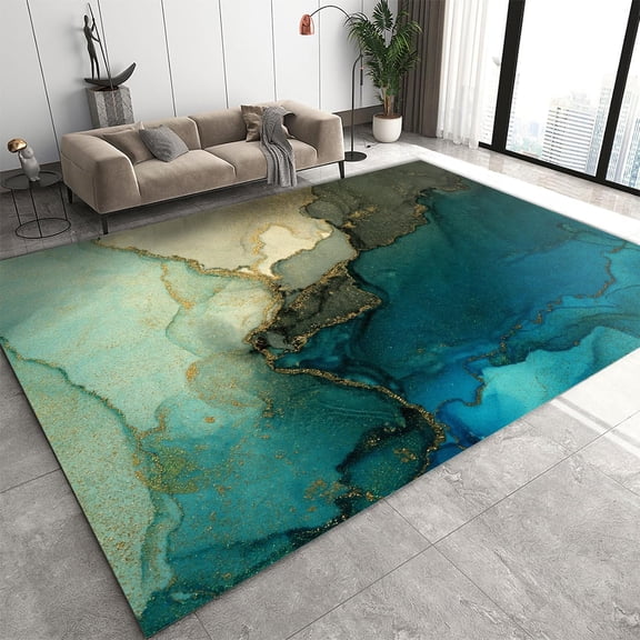 Emerald Green Marble Bedroom Rug Luxury Gilded Graffiti Spot Ink Living Room Carpet Non-Slip Carpet Do Not Fade Pattern Clear For Children's Room Kindergarten Playroom 1x2ft