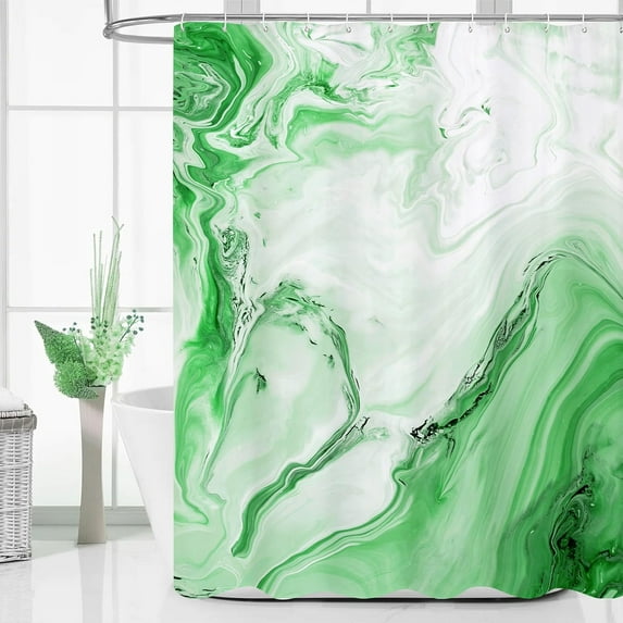 Emerald Green Marble Long Shower Curtain 72 x 78, Abstract 78 inch Long Fabric Shower Curtain for Chic Luxury Bathroom Decor, Modern Ombre Watercolor Shower Curtains 78 inch