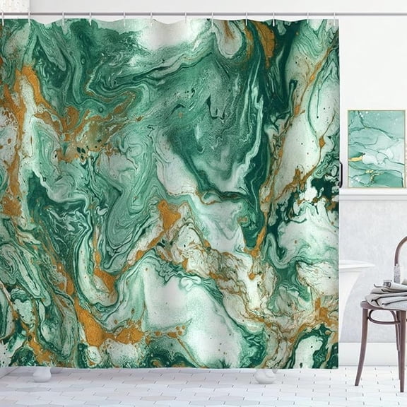 Emerald Green Marble Shower Curtain Ombre Green Gold Modern Abstract Shower Curtains For Bathroom Waterproof Polyester Fabric Bath Curtain 36"W x 72"L
